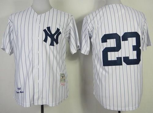 Mitchell And Ness 1995 Yankees #23 Don Mattingly Stitched White Throwback MLB Jersey - Click Image to Close